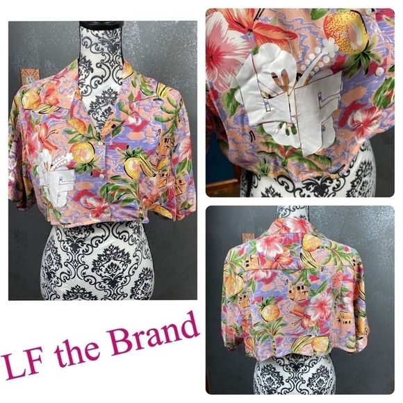 LF Brand Hawaiian floral cropped button up shirt - Picture 1 of 10